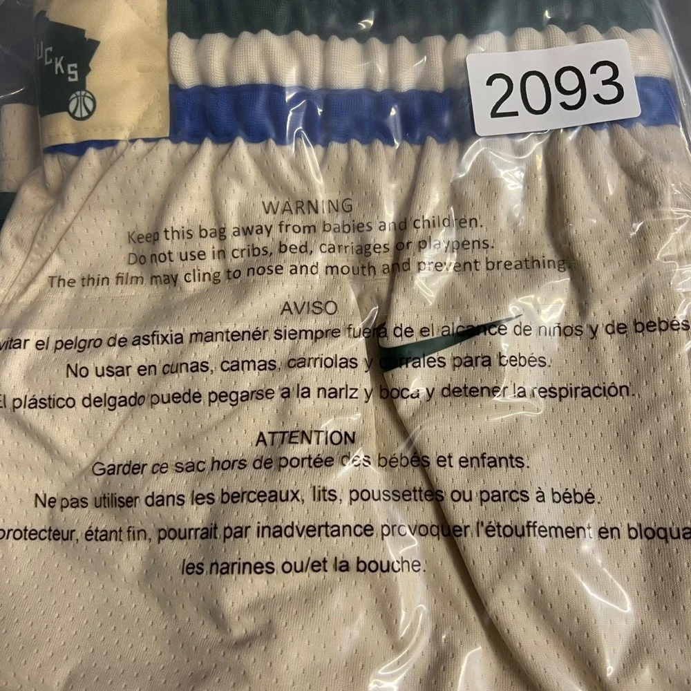 Nike Milwaukee Bucks NBA Authentic Shorts Cream Green Blue Small 30 2093